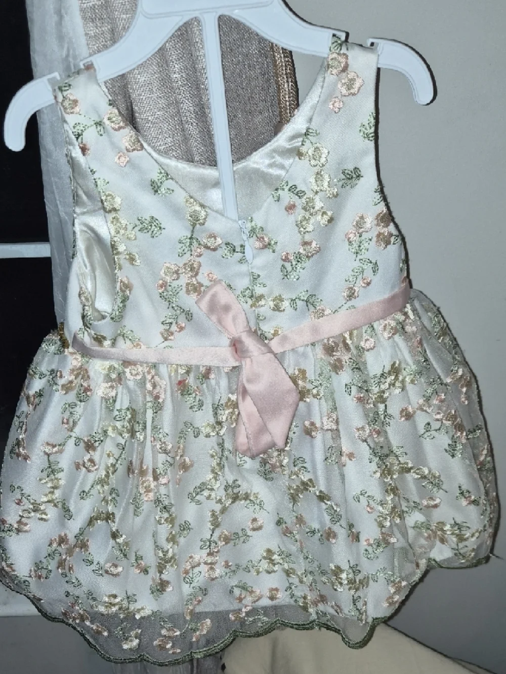 American Princess White Floral Embroidered Bow Party Dress
